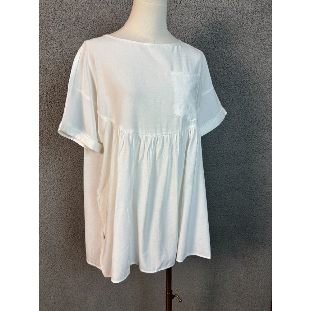 Exlura Women's White Short Sleeve Babydoll Top With Pocket Maternity Small NWTs - Picture 3 of 8